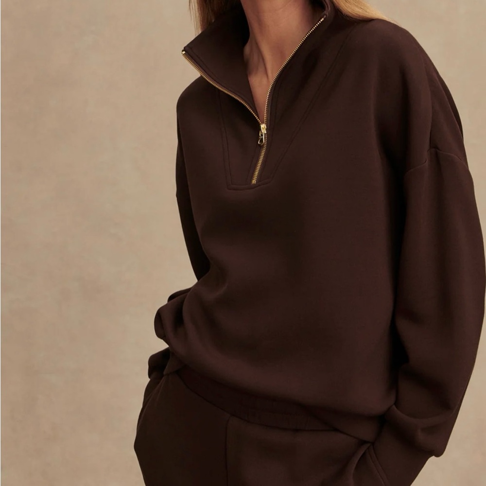 Varley Brown Half-Zip Sweat Pullover Coffee Brown Size M